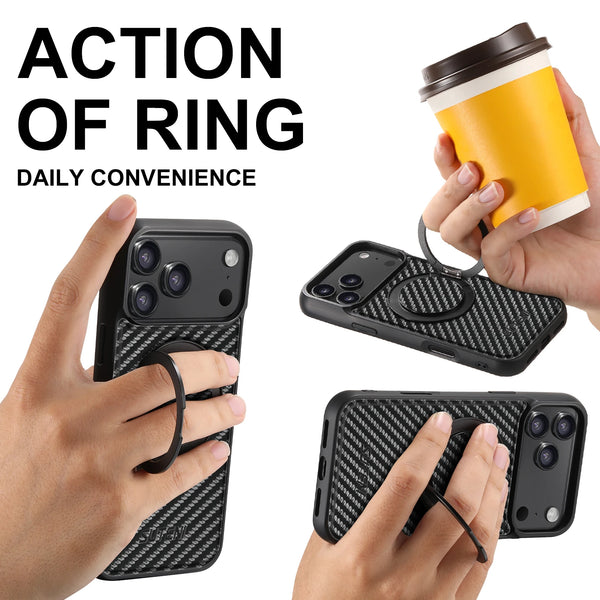 SUTENI brand Magnet Wireless Charging Mobile Phone Case 360° Rotating Stand Faux Leather Ring Buckle For iPhone 17 Pro Max 16 Plus 15 14 13
