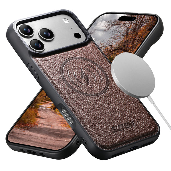 SUTENI Frosted Feel Faux Leather Magnet Wireless Charging Phone Case For iPhone 17 Pro Max 16 15 14 13