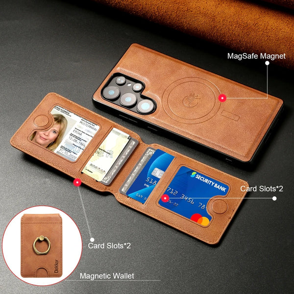 2 in 1 Case For Samsung Galaxy S25 Ultra S24 Plus S23 A14 A15 A16 A34 A35 A36 A52 A53 A54 A55 4G 5G Card Slots Ring Phone Cover