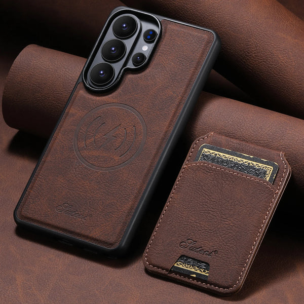SUTENI Wireless Charging Phone Case Magnet Card Holder Stand Faux Leather For Samsung Galaxy S26 Ultra S25 Plus S24 S23+