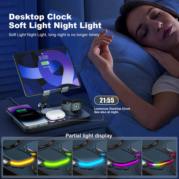 7 in 1 Wireless Chargers Station Magnetic 15W Fast Charg Foldable Multiple Devices for iPhone 17 16 15 14 13 Apple Watch Airpods