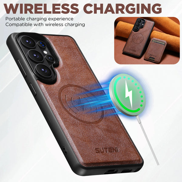 Wireless Charging Magnet Faux Leather Phone Case Card Holder Stand Smooth Surface Wallet 2-in-1 For Samsung Galaxy S26 Ultra S25