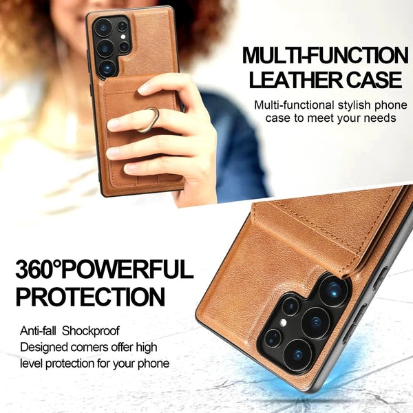 2 in 1 Case For Samsung Galaxy S25 Ultra S24 Plus S23 A14 A15 A16 A34 A35 A36 A52 A53 A54 A55 4G 5G Card Slots Ring Phone Cover
