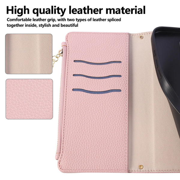 Lanyard Zipper Leather Wallet Case for Google Pixel 10 7 8 9 7A 8A 9A 10Pro 9Pro XL 8Pro 7Pro Pro Cards Cash Pocket Phone Cover