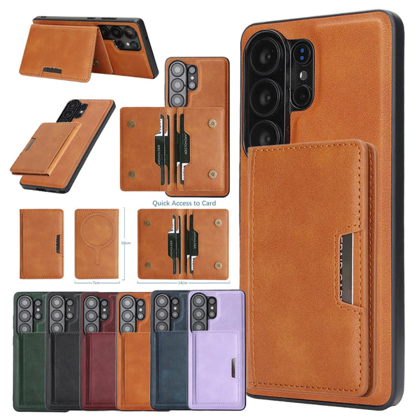 2 in 1 Leather Case for Samsung Galaxy S26 Ultra S25 Edge S24 Plus S23 5G S25U Kickstand Thin Cards Slots MagneticPhone Cover