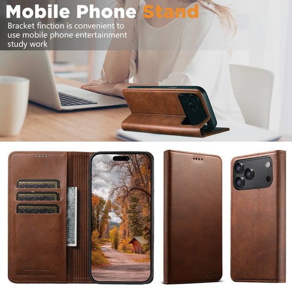 SUTENI For iPhone 17 Pro Max 16 Plus 15 Pro 14 13 12 Phone Case Faux Leather Card Holder Stand Wallet Magnet Flip Cover