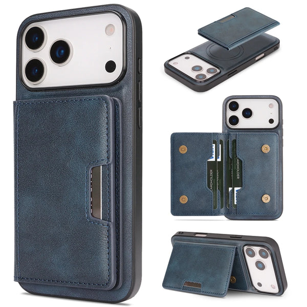 2 in 1 Leather Case for IPhone 17 Air 16 Promax 15 Plus 14 Pro Max 13 Pm 12  Kickstand Magsafe Wrieless Charging Phone Cover