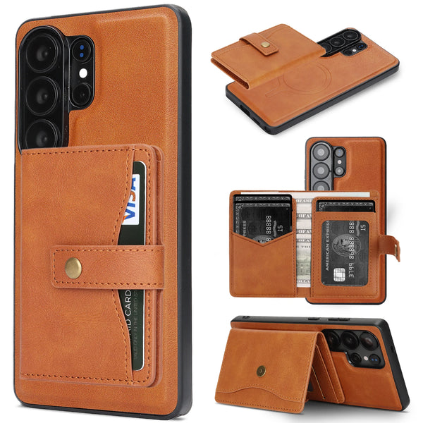 2 in 1 Magnetic Leather Case For Samsung Galaxy S26 S25 Ultra S24 Plus S23 S26U S25U KickStand Wireless Charging Phone Cover