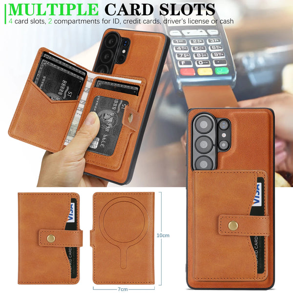 2 in 1 Magnetic Leather Case For Samsung Galaxy S26 S25 Ultra S24 Plus S23 S26U S25U KickStand Wireless Charging Phone Cover