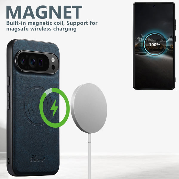 SUTENI Luxury Faux Leather Phone Case Magnet Wireless Charging Frosted Feel For Google Pixel 10 Pro XL 9 8A 7 6