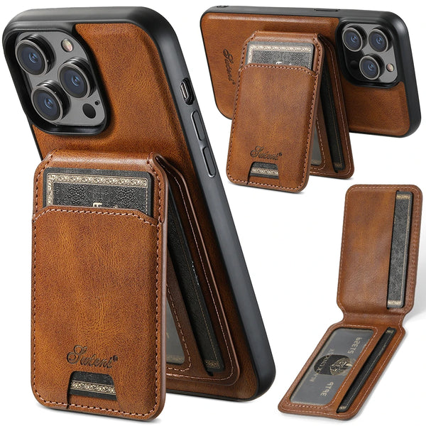 SUTENI Compatible Wireless Charging Phone Case Card Holder Leather Magnetic Wallet For iPhone 12 13 14 15 16 Plus 17 ProMax