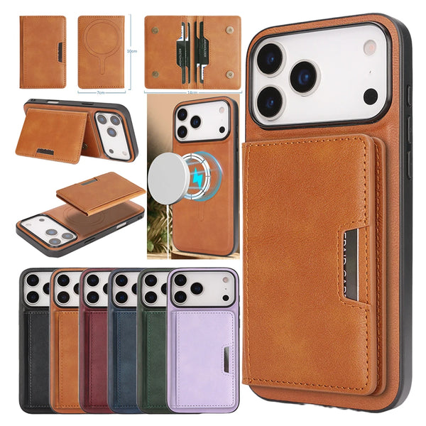 2 in 1 Leather Case for IPhone 17 Air 16 Promax 15 Plus 14 Pro Max 13 Pm 12  Kickstand Magsafe Wrieless Charging Phone Cover
