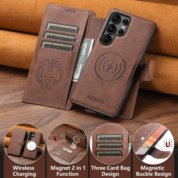 2 In 1 Flip Wallet Leather Case For Samsung Galaxy S25 S24 S23 S22 Ultra S25U Magnetic Card Holder Wrieless Charging Phone Cover