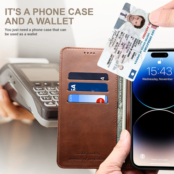 SUTENI Leather Wallet Phone Case Flip Cover Card Holder Bracket For iPhone 16 15 14 13 12 11 XR XS Pro Max Plus 7 8