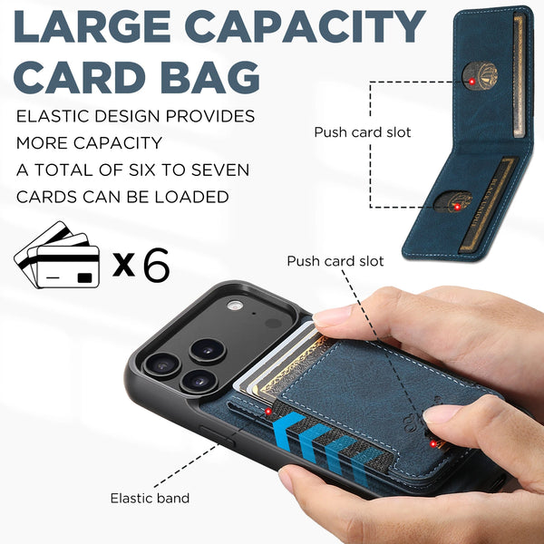 SUTENI Magnet Wireless Charging Card Holder Stand Luxury Faux Leather Phone Case For iPhone 17 Pro Max 16 Plus 15 14 13 12