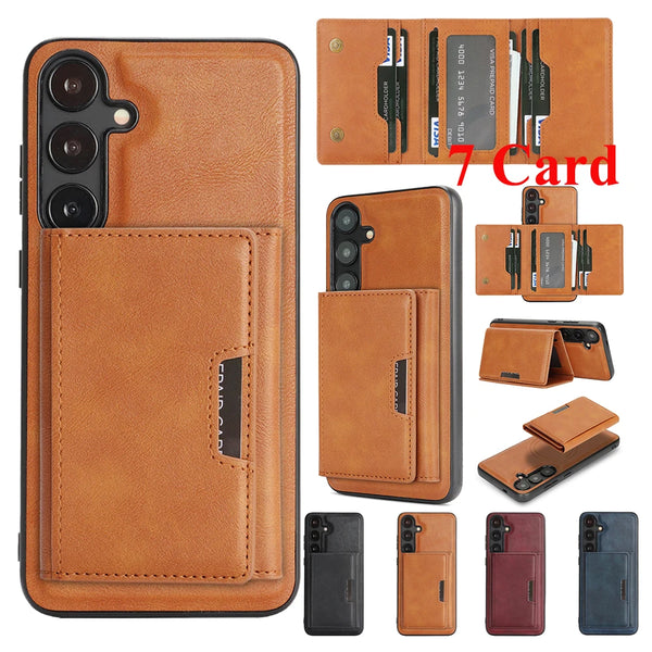 2 in 1 Magnetic Case For Samsung Galaxy A14 A15 A16 A34 A35 A36 A52 A53 A54 A55 A56 5G 4G 7 Card Slots Holder Phone Case