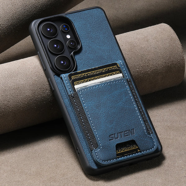 SUTENI Luxury Faux Leather Card Holder Stand Phone Case Frosted Feel For Samsung Galaxy S26 Ultra S25 Plus S24 S23