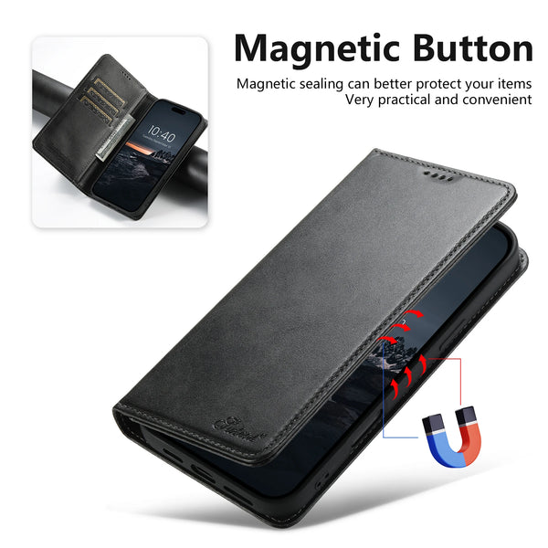 SUTENI brand Calfskin Magnetic Flip Leather Case for iPhone 17 Pro Max 13 14 Pro 15 Plus 16E 17 Air Book Folio Slim Wallet Case