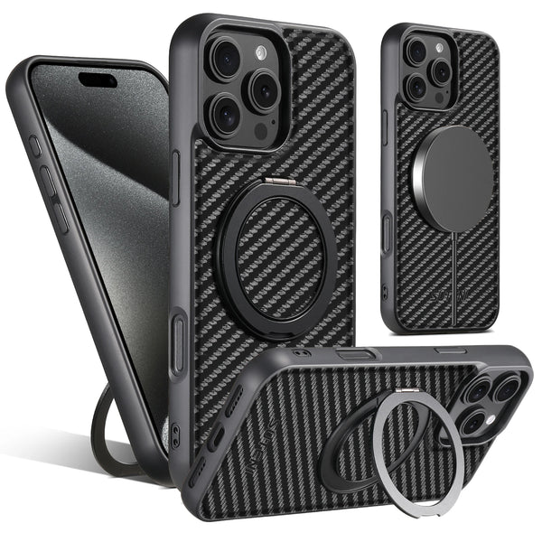 Compatible MagSafe Wireless Charging Strong Magnetic 360° Rotating Ring Stand PU Leather Phone Case For iPhone 17 16 15 14 13 12