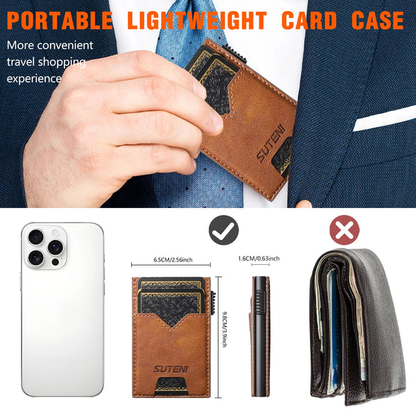 SUTENI Card Slot Wallet  Faux Leather Card Box Pressing The Button Automatically Ejects The Card