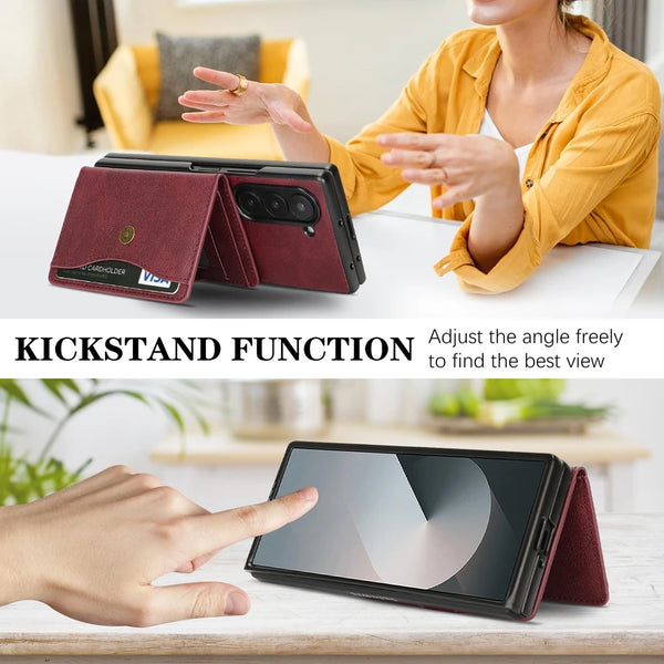 2 in 1 Wallet Case for Samsung Galaxy Z Fold 7 6 5 4 3 Fold7 Fold6 Fold5 Fold4 Wireless Charger Leather Cards Slots Phone Cover