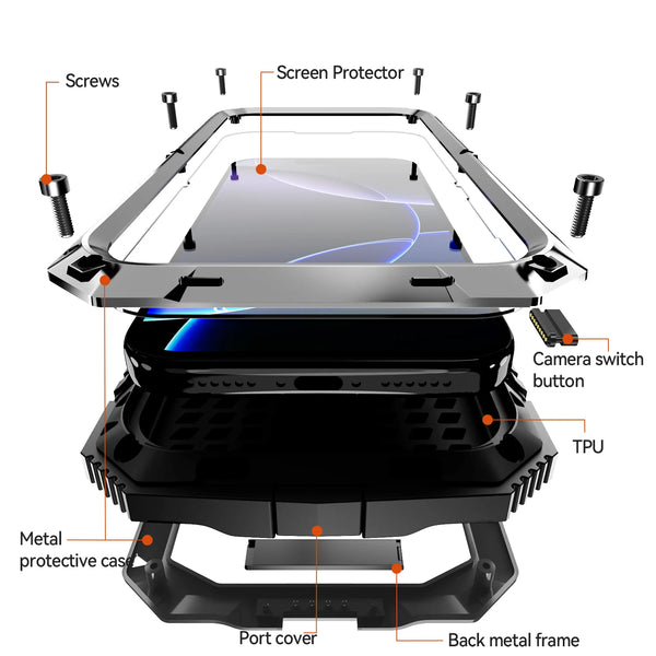 360 Protective Sturdy Military Metal Case for iPhone 17 Pro / Air / 16 Pro Max Shockproof Tempered Glass Built-in Silicone Cover
