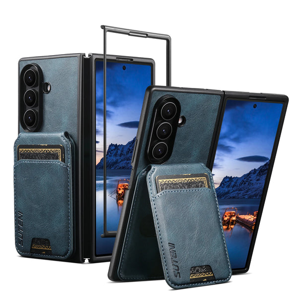 SUTENI Faux Leather Oil Wax Smooth Surface Phone Case Card Holder Stand For Samsung Galaxy Z Fold 7 6 5