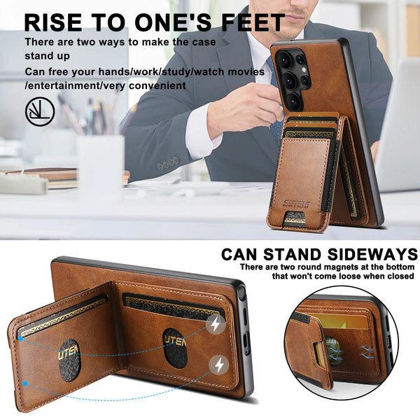 SUTENI Card Holder Phone Case Luxury Faux Leather Stand For Samsung Galaxy S26 Ultra S25 Plus S24 S23