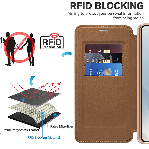 Flip Case for Samsung Galaxy S25 Ultra Edge S24 Plus Fe S23 S22 Magnetic Wireless Charging Card Slots Card Holder Phone Cover