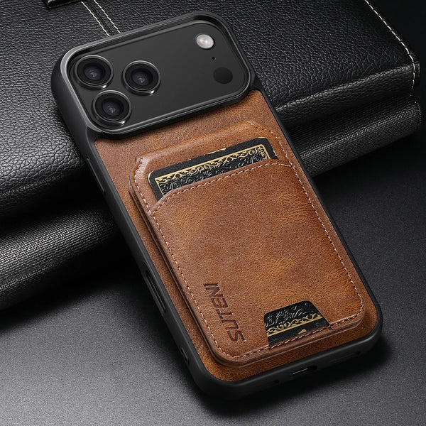 SUTENI Luxury Faux Leather Oil Wax Pattern Phone Case Card Holder Bag Stand For iPhone 17 Pro Max 16 Plus 15 14 13 12