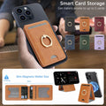 Magnetic Ring Leather Cards Holder Slots For iphone 16 15 14 13 12 Samsung Xiaomi Google Phone Kickstand Cards Bag Cards Pocket