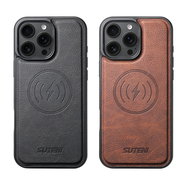 SUTENI Frosted Feel Faux Leather Magnet Wireless Charging Lychee Texture Phone Case For iPhone 17 Pro Max 16 Plus 15 14 13
