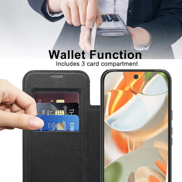 Wireless Charging Flip Leather Case for Google Pixel 7A 8A 9 10 Pro 9A XL Pixel10 Magnetic Card Slots Cards Holder Phone Cover