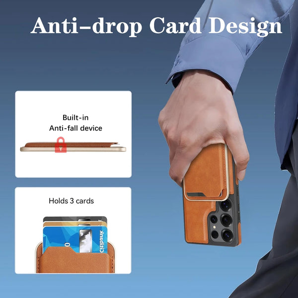 2 IN 1 Leather Phone Case for Samsung Galaxy S25 Ultra S24 Plus S23 + S25U Magnetic Ultra Thin Cards Holder Slots Phone Cover