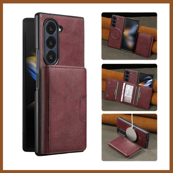 2 in 1 Case for Samsung Galaxy Z Fold 7 6 5 4 3 Fold7 Fold6 Fold5 Fold4 Magnetic Wireless Charging 7 Card Slots Phone Cover