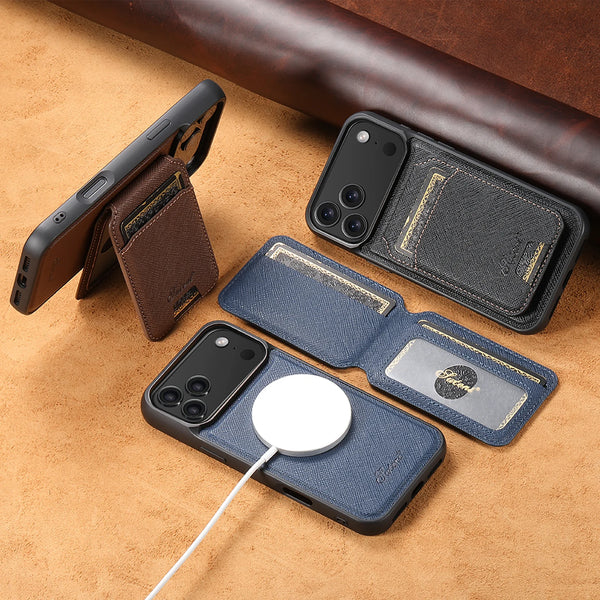 SUTENI Wireless Charging Phone Case Magnet Card Holder Photo Frame Bag Faux Leather For iPhone 17 Pro Max 16 Plus 15 14 13 12