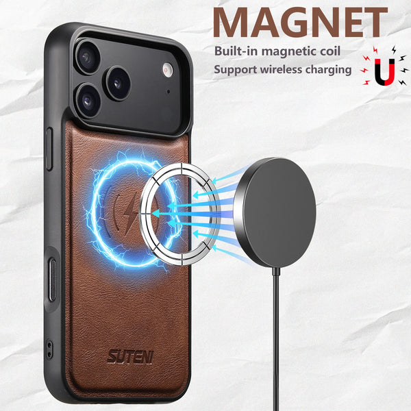 SUTENI Frosted Feel Faux Leather Magnet Wireless Charging Phone Case For iPhone 17 Pro Max 16 Plus 15 14 13 12