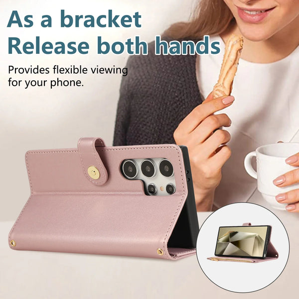 Crossbody Zipper Wallet Case for Samsung Galaxy S25 Ultra Edge S24 Plus S23 FE S22 Kickstand Cards Slots Cash Pocket Phone Cover