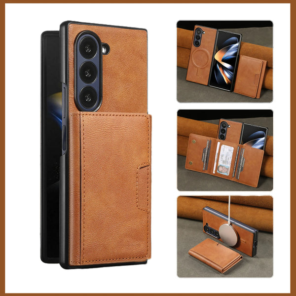 2 in 1 Case for Samsung Galaxy Z Fold 7 6 5 4 3 Fold7 Fold6 Fold5 Fold4 Magnetic Wireless Charging 7 Card Slots Phone Cover