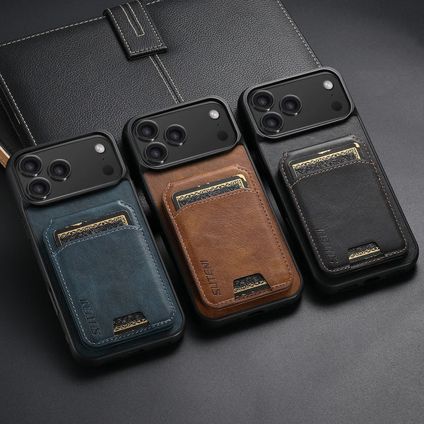 SUTENI Luxury Faux Leather Oil Wax Pattern Phone Case Card Holder Bag Stand For iPhone 17 Pro Max 16 Plus 15 14 13 12