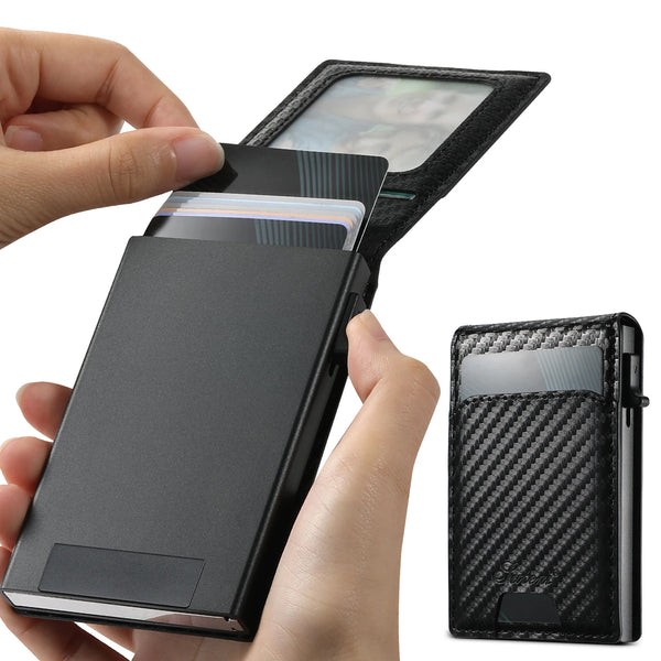 Carbon Fiber Wallet For Men Magnetic Card Holder Wallet Leather Holder Bracket Pressing the Button Automatically Ejects the Card