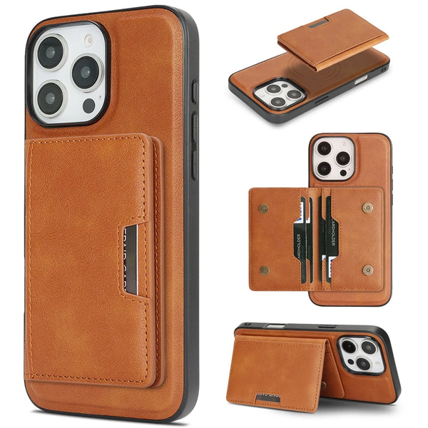 2 in 1 Magsafe Leather Case for Iphone 17 16 ProMax 15 Plus 14 Pro Max 13 12 16e iphone17 Air Kickstand Magnetic  Phone Cover