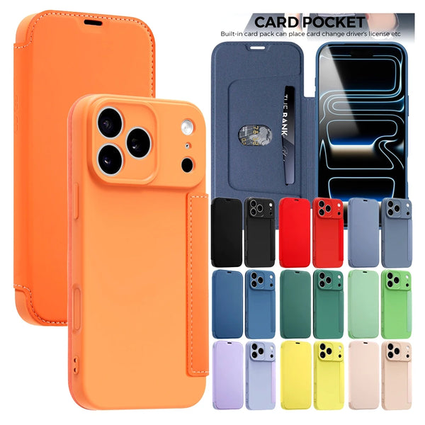 Soft Silicone Flip Case for iphone Air 17 Promax 16 Pro Max 15 Plus 14 Pro 12 13 iphone17 iphone16 Cards Slot Holder Phone Cover