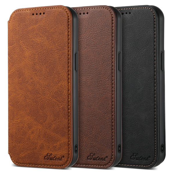 SUTENI Compatible Wireless Charging Leather Phone Case For iPhone 12 13 14 15 16 Plus 17 Pro Max Flip Cover Wallet Card Holder