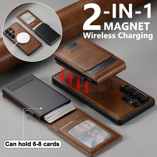 SUTENI Magnetic Wireless Charging  Phone Case Luxury PU Leather Card Slot Wallet Card Box For Samsung S26Ultra S25Plus S24 S23