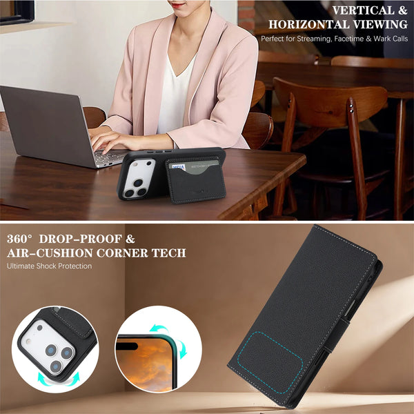 2 in 1 Leather Wallet Case for Iphone 17 Promax 17e 16e 16 Pro Max 15 Plus 14 13 12 Cash Card Slots Phone Cover WIth Hand Strap