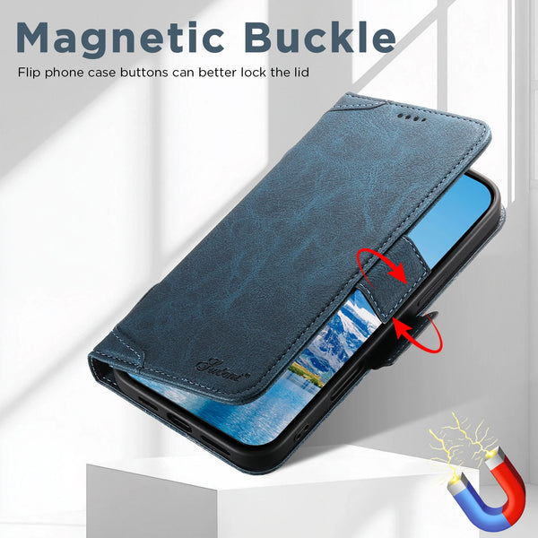 SUTENI Wireless Charging Faux Leather Card Holder Stand Wallet Magnetic Button Flip Cover Phone Case For iPhone 17 Pro Max 16 15