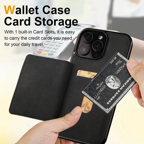 Leather Case For Iphone 17 Air 16 16e Promax 15 Pro 14 Plus 13 Mini 12 11 Iphone17 Kickstand Card SLots Cards Holder Phone Cover