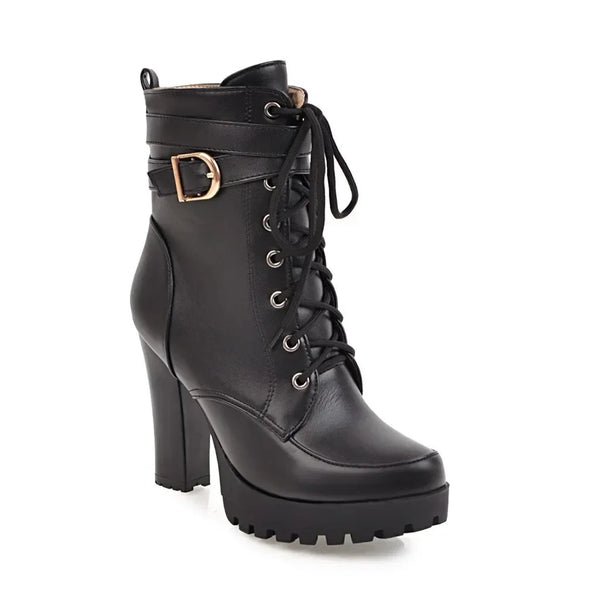 High Heels Women Ankle Boots Lace Up Fall Winter Platform Ladies Boots Large Size Fashion Shoes White Black Brown 2024