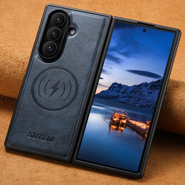 SUTENI Frosted Feel Faux Leather Magnet Wireless Charging Phone Case For Samsung Galaxy Z Fold 7 6